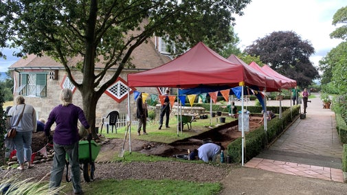 Excavations underway in Trench one during the A la Ronde's 2023 archaeological dig, A la Ronde House and gardens, Devon